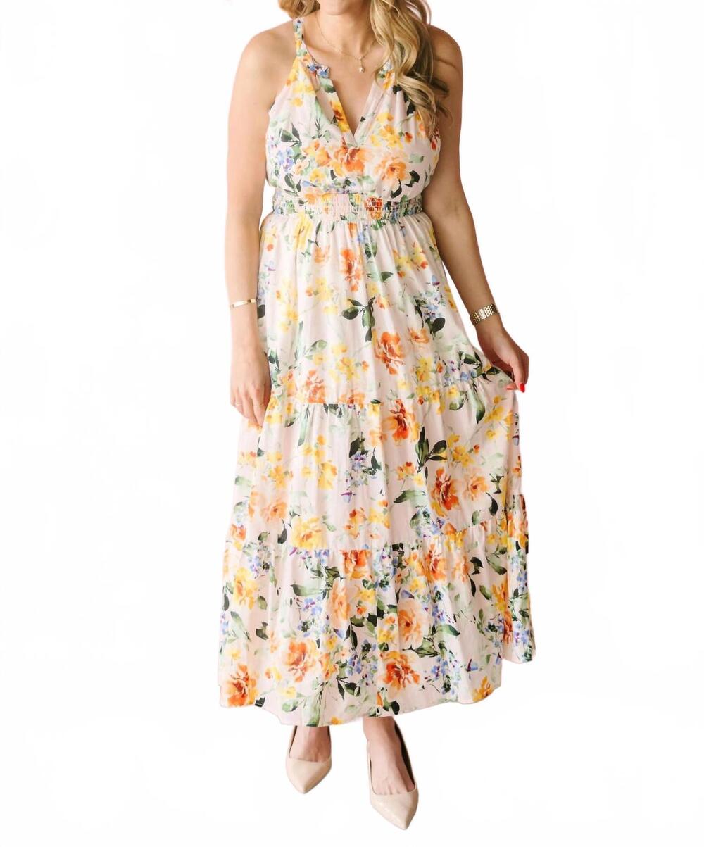 NEW LOVESTITCH floral halter midi dress in beige